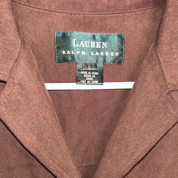 Lauren Ralph Lauren 100% Silk Women's Large  Military Shacket Brown Pockets - Picture 3 of 11